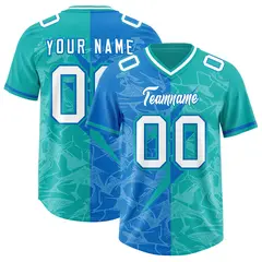 Panther Blue Aqua Split Lightning Pattern Football Jersey 1