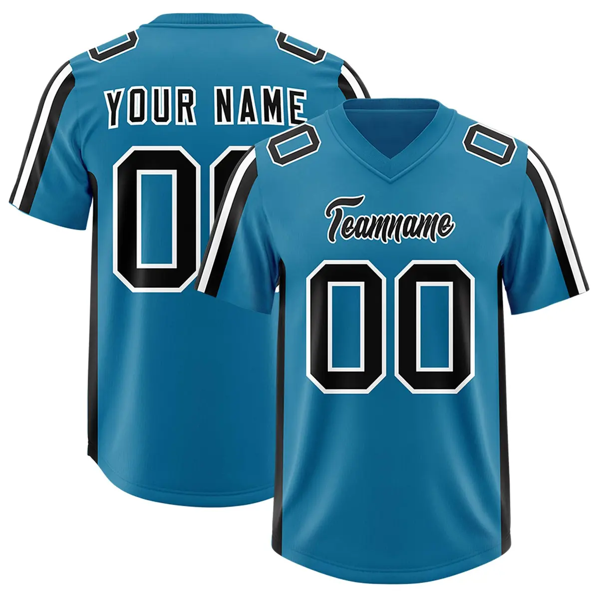 Panther Blue Black and White Side Stripe Football Jersey