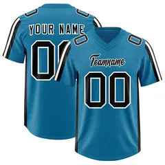 Panther Blue Black and White Side Stripe Football Jersey 1