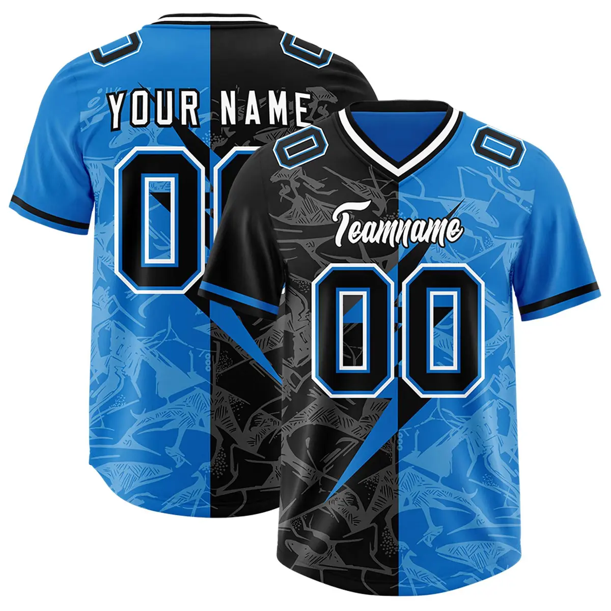 Panther Blue Black Split Lightning Pattern Football Jersey