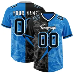Panther Blue Black Split Lightning Pattern Football Jersey