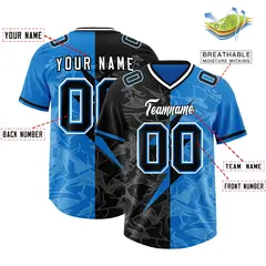Panther Blue Black Split Lightning Pattern Football Jersey 2