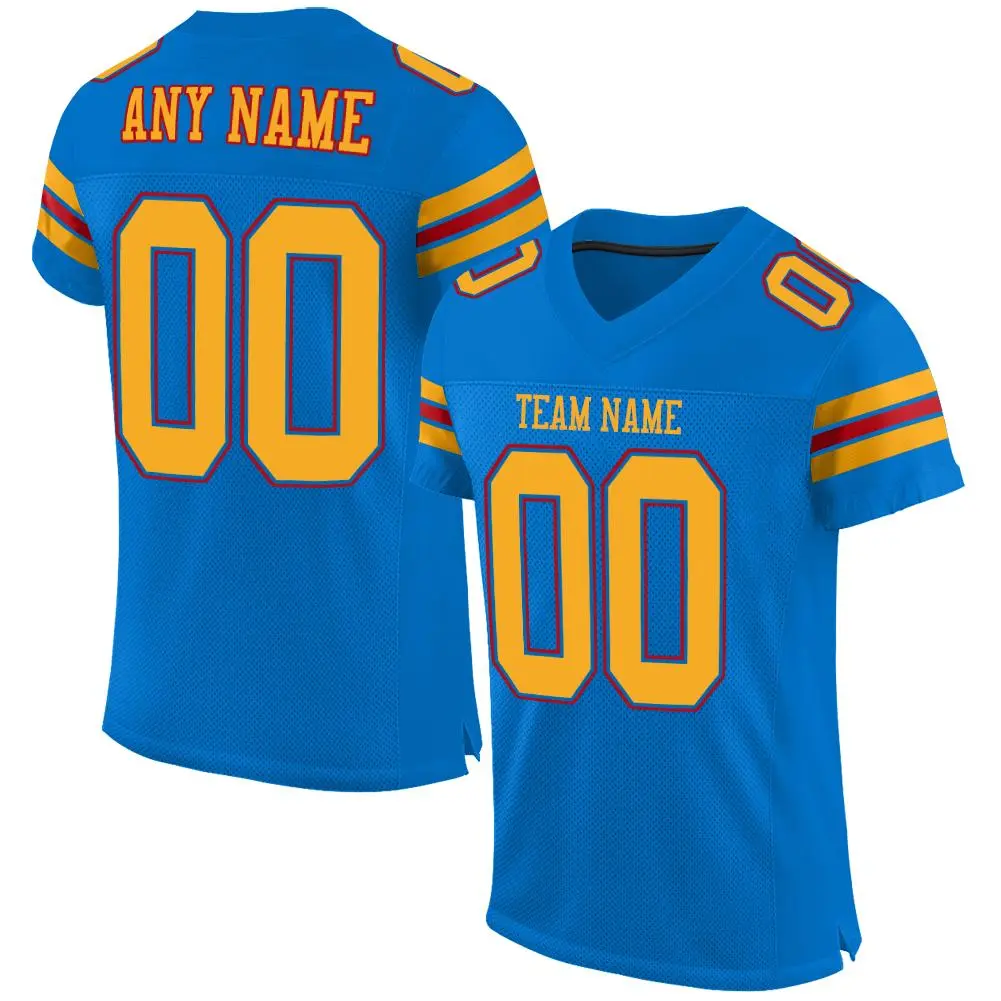 Panther Blue Gold-Red Mesh Football Jersey