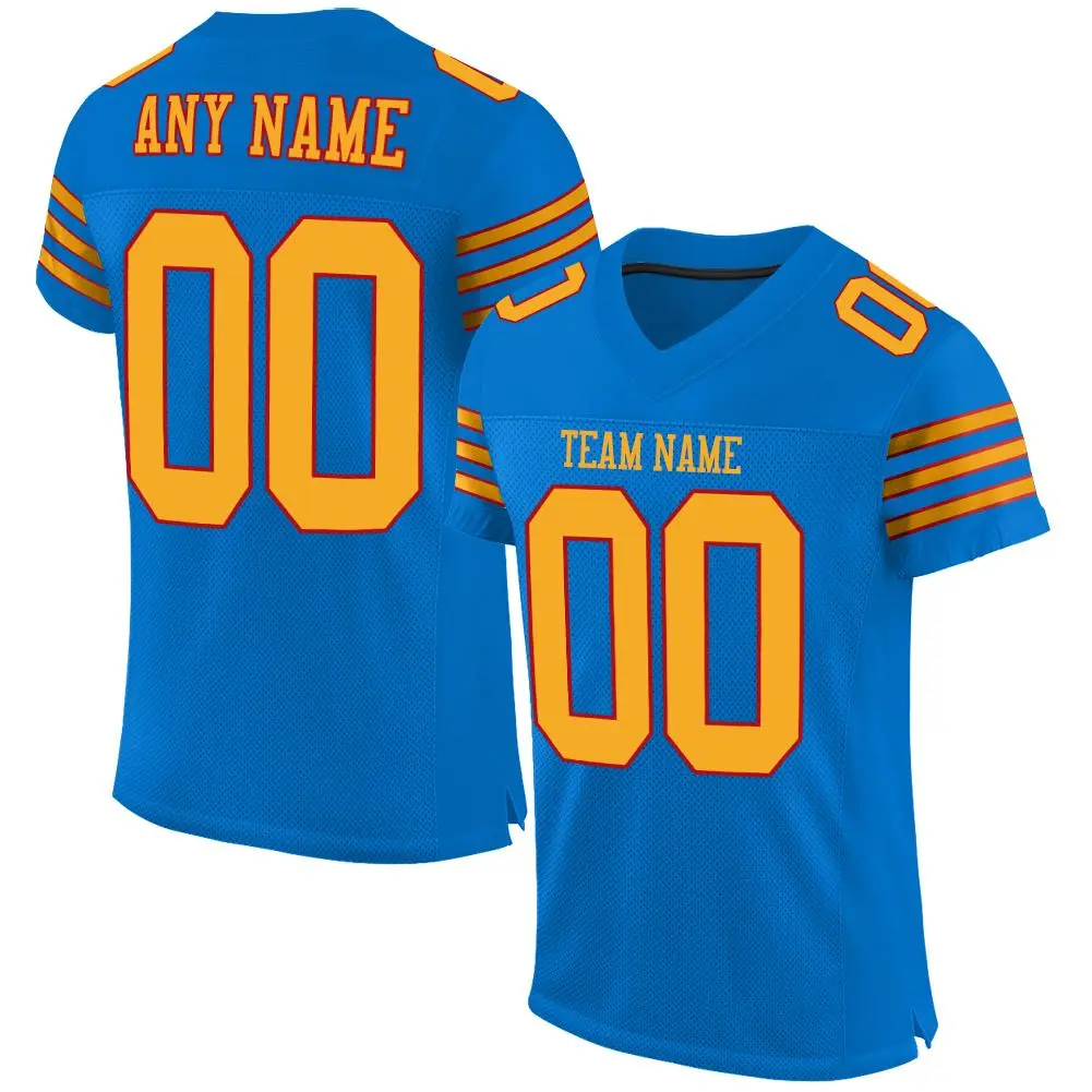 Panther Blue Gold-Red Mesh Football Jersey