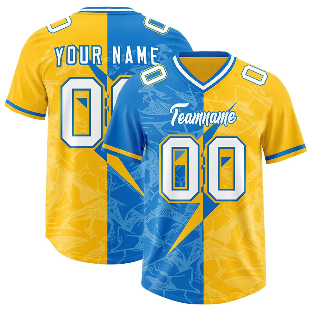 Panther Blue Gold Split Lightning Pattern Football Jersey