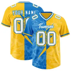 Panther Blue Gold Split Lightning Pattern Football Jersey 1