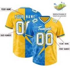 Panther Blue Gold Split Lightning Pattern Football Jersey 2