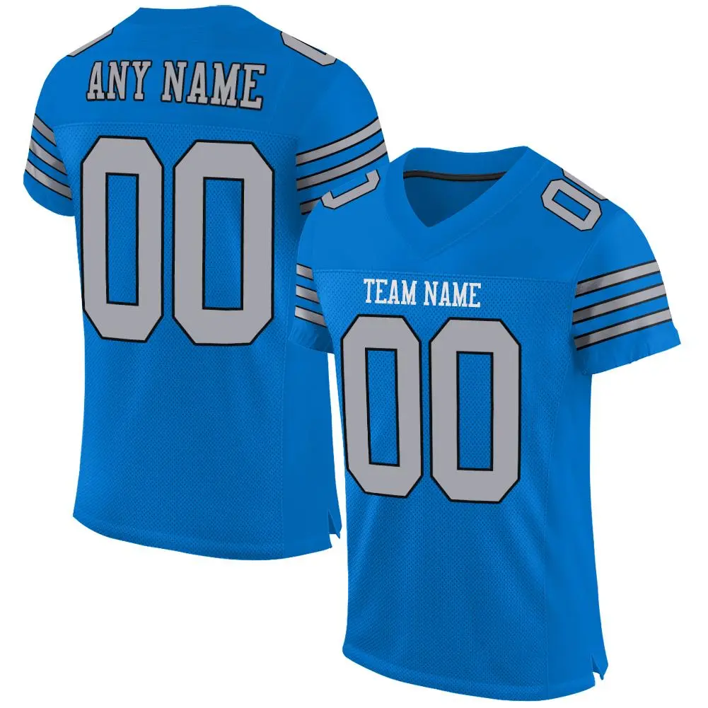 Panther Blue Light Gray-Black Classic Mesh Football Jersey
