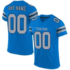 Panther Blue Light Gray-Black Classic Mesh Football Jersey 1