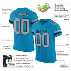 Panther Blue Light Gray-Black Classic Mesh Football Jersey 2