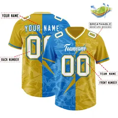 Panther Blue Old Gold Split Lightning Pattern Football Jersey 2