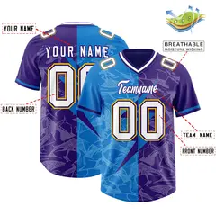 Panther Blue Purple Split Lightning Pattern Football Jersey 2