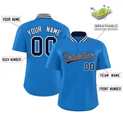 Panther Blue Stand Collar Classic Baseball Jersey 2