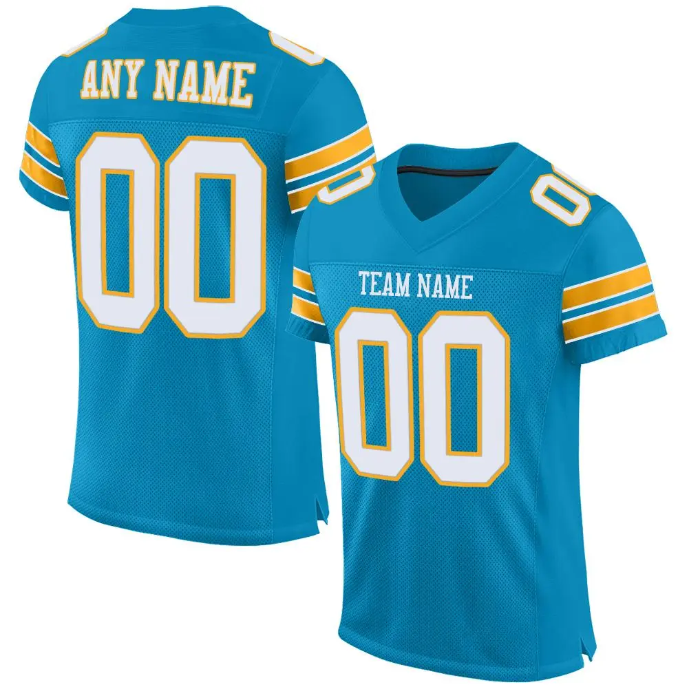 Panther Blue White-Gold Classic Style Mesh Football Jersey