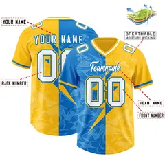 Panther Blue Yellow Split Lightning Pattern Football Jersey 2