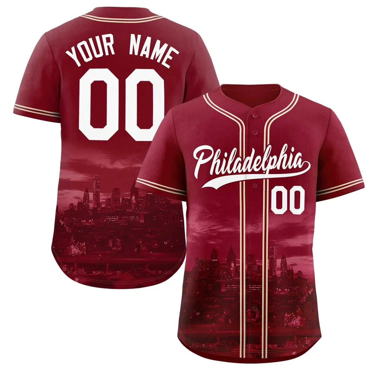 Philadelphia Skyline Baseball Jersey Crimson White-Crimson