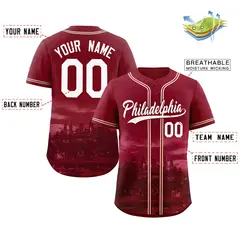 Philadelphia Skyline Baseball Jersey Crimson White-Crimson 2