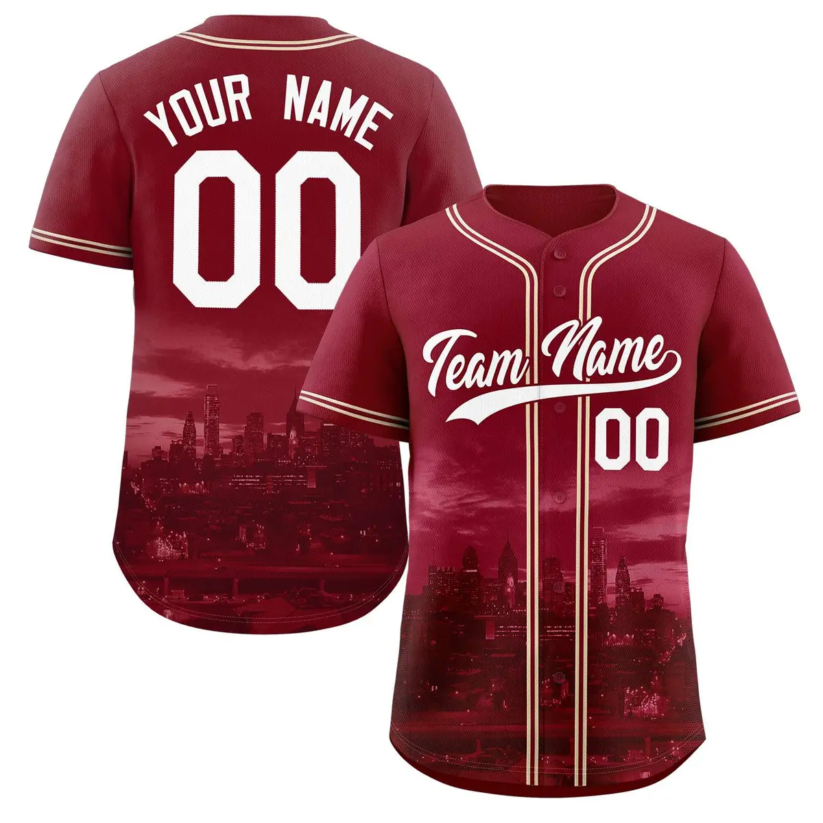 Philadelphia Skyline Baseball Jersey Crimson White-Crimson