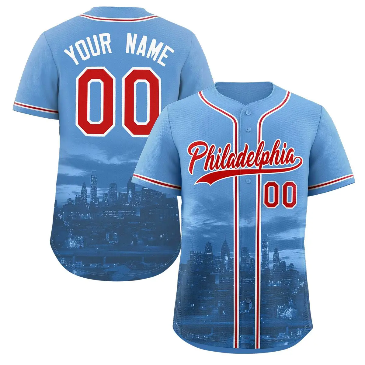 Philadelphia Skyline Baseball Jersey Powder Blue Red-White