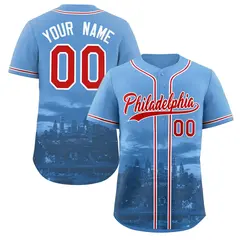 Philadelphia Skyline Baseball Jersey Powder Blue Red-White
