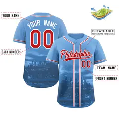 Philadelphia Skyline Baseball Jersey Powder Blue Red-White 2