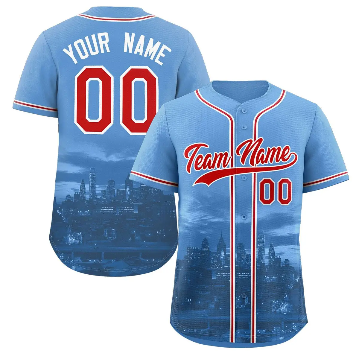 Philadelphia Skyline Baseball Jersey Powder Blue Red-White