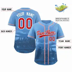 Philadelphia Skyline Baseball Jersey Powder Blue Red-White 2