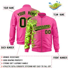 Pink 3D Flame Full-Zip Varsity Letterman Bomber Jacket 2