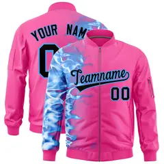 Pink 3D Flame Full-Zip Varsity Letterman Bomber Jacket 1