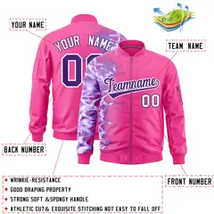 Pink 3D Flame Full-Zip Varsity Letterman Bomber Jacket 2