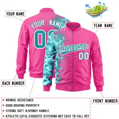 Pink 3D Flame Full-Zip Varsity Letterman Bomber Jacket 2