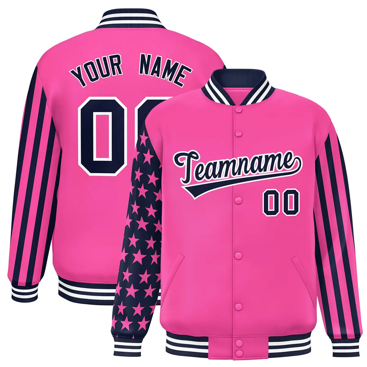 Pink American Flag Varsity Letterman Bomber Jacket