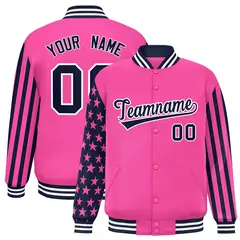 Pink American Flag Varsity Letterman Bomber Jacket 1