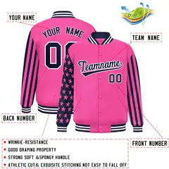 Pink American Flag Varsity Letterman Bomber Jacket 2