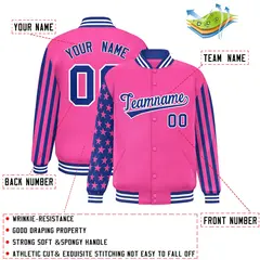 Pink American Flag Varsity Letterman Bomber Jacket 2