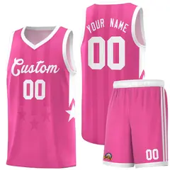 Pink and White Gradient Star Graffiti Basketball Jersey 1