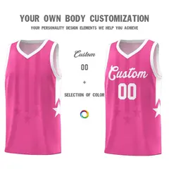 Pink and White Gradient Star Graffiti Basketball Jersey 3