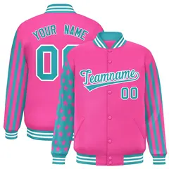 Pink Aqua American Flag Full-Snap Raglan Letterman Jacket
