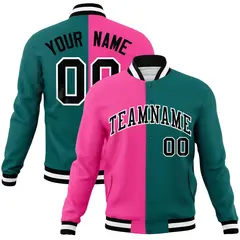 Pink Aqua-Black Two Tone Split Varsity Letterman Jacket 1