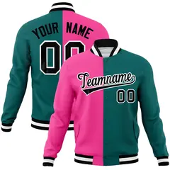 Pink Aqua-Black Two Tone Split Varsity Letterman Jacket 1
