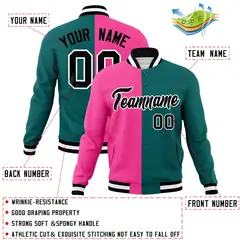 Pink Aqua-Black Two Tone Split Varsity Letterman Jacket 4