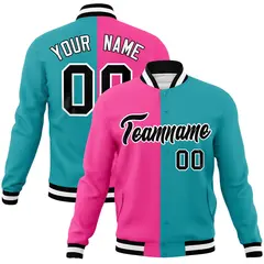 Pink Aqua-Black Two Tone Split Varsity Letterman Jacket 1