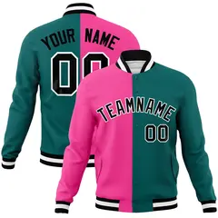 Pink Aqua-Black Two Tone Split Varsity Letterman Jacket 1