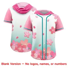 Pink Aqua Cherry Blossoms Raglan Hooded Baseball Jersey 7