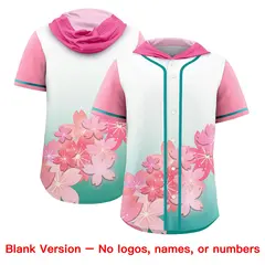 Pink Aqua Cherry Blossoms Raglan Hooded Baseball Jersey 7