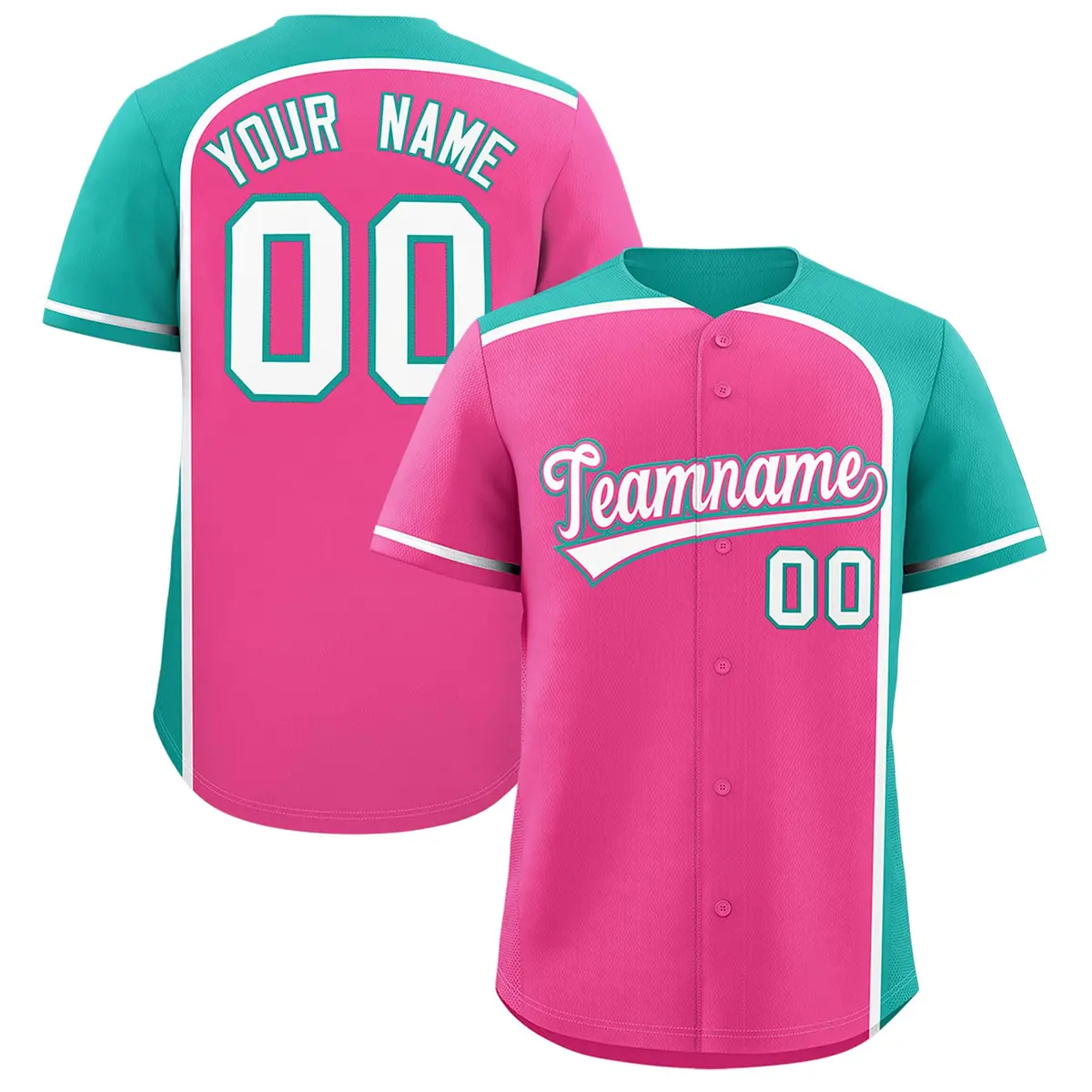 Pink Aqua Color Block Authentic Baseball Jersey