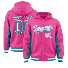 Pink Aqua Color Block Varsity Letterman Jacket Hoodie 1