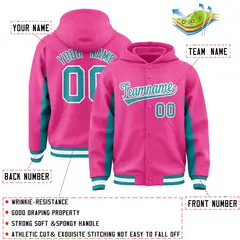 Pink Aqua Color Block Varsity Letterman Jacket Hoodie 4