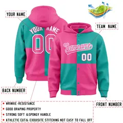 Pink Aqua Color Block Varsity Letterman Jacket Hoodie 4
