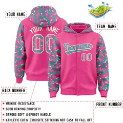 Pink Aqua-Cream Raglan Camo Varsity Full-Snap Letterman Jacket 4